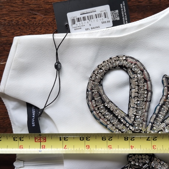 White Rhinestone embellished Bloomingdale's cocktail dress Small - Picture 9 of 17